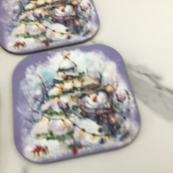 Rustic Snowman with Christmas Tree Hardboard Coasters Set of 4 - Picture 5 of 8